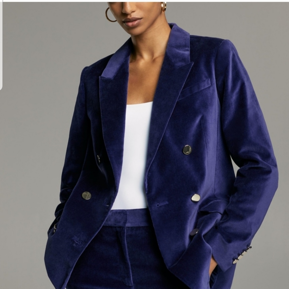 Babaton Pelli Blue Velvet Blazer Size 2
